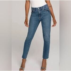 NWT Good American Good Classic High-Rise Straight Jeans Size 4/27 Raw Edge Denim